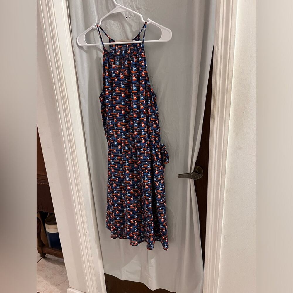 41 Hawthorn red white blue sailboat print tank dress tie waisted size leg